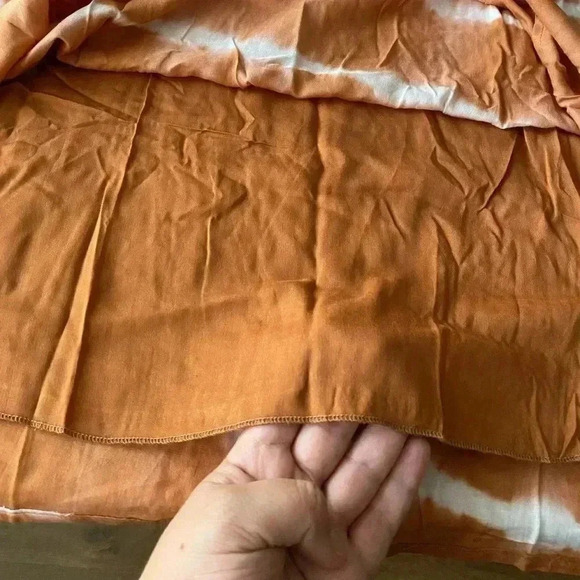 🆕Boho Trendy Khaki Tie Dye Ruffle-Trim Empire Waist Dress L🆕 - Picture 6 of 9